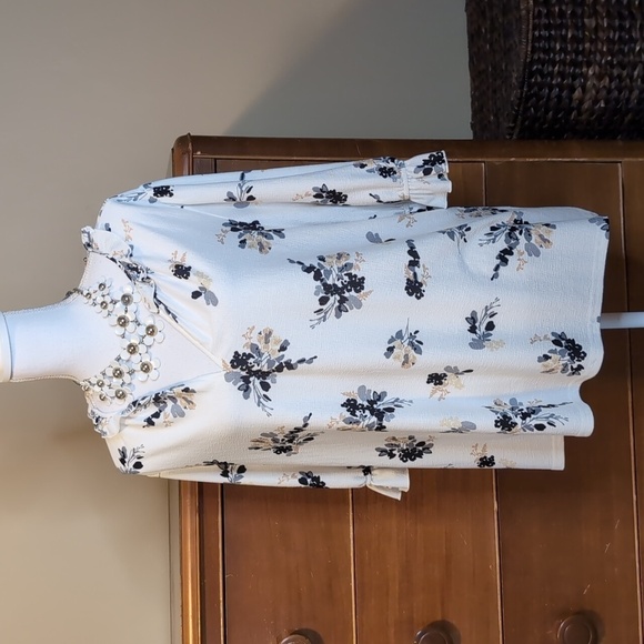 MELLODAY delicate FLORAL BOHO print lightweight blouse 1X - Picture 3 of 12